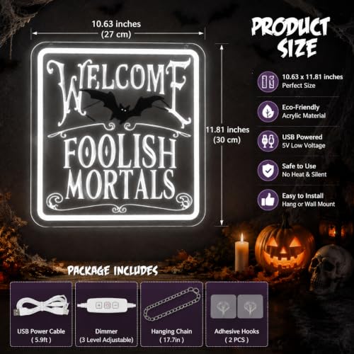 Image of Welcome Foolish Mortals Neon Sign Halloween Led Light for WallDecor