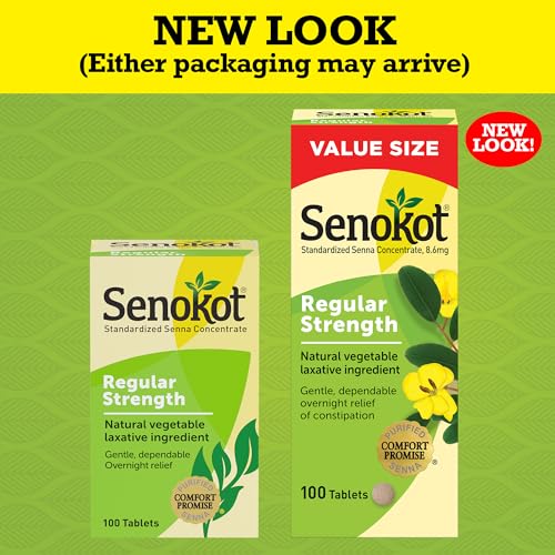 Image of Senokot Regular Strength Laxatives for Constipation, Senna Laxative Tablets, 100 Count, Constipation Relief for Adults, Senna Tablets (Pack of 12)
