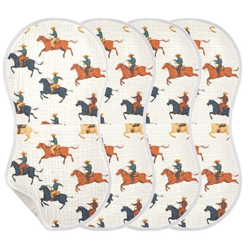 xigua Cowboys Rodeo Colorful Baby Burp Cloths for Newborn Boys and Girls 4 Pack, Soft & Absorbent Cotton Baby Burp Cloth, Baby Washcloths, Newborn Towel, Burp Rags3