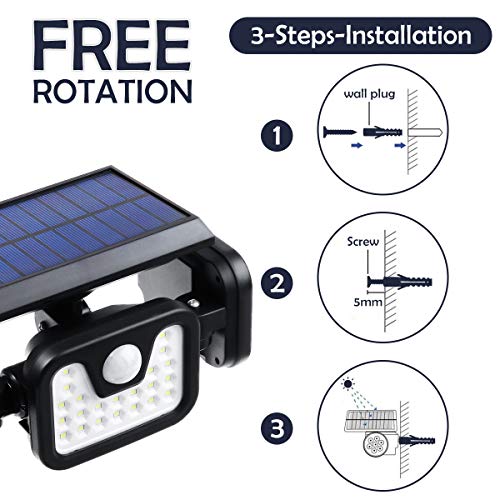 Solar Lights Outdoor with Motion Sensor, CHARMINER 3 Heads Security Adjustable Lights Solar Powered, 74 LED Flood Lights Motion Detected Spotlight for Garage Yard Porch Garden, 2 Pack