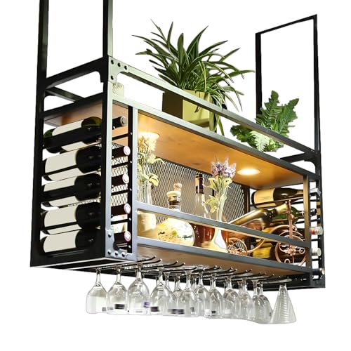 SPTZQURY Portabottiglie da Soffitto Parete, Mensola per vino da Parete Vintage Industriale, Espositore Portabottiglie per Vino con Guardrail, per Casa, Bar, Sala da Pranzo, Cucina (nera, 100cm)
