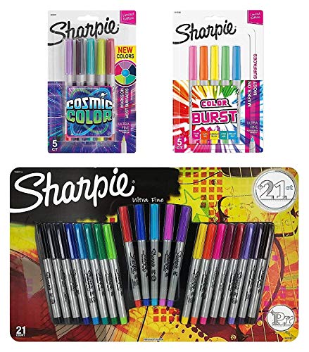 Sharpie Ultra Fine Point Permanent Marker Set, Assorted Colors, 31-Pack, Includes 5 Color Burst, 5 Electro Pop, and 5 Cosmic Colors, Along with 16 Assorted Classic Colors