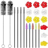 Perthlin 38 Pcs 3 Size Hummingbird Feeder Cleaning Brush Mini Nylon Tube Brush with 16 Flowers Bird Replacement Parts Double Headed Brushes for Bottle Feeding Holes Replacement(Black)