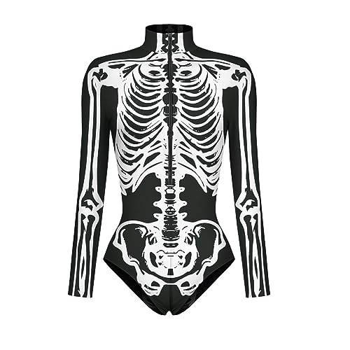 Gothic Kleid Kurz - Frauen Langarm Digital Gedruckt Reißverschluss Haut Enges Kleidungsstück Cosplay Party Strampler Body Kleidung Roko Superhelden-Umhänge Für Kinder Cooles Halloween-Kostüm