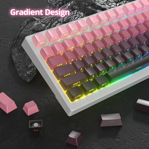 Image of PBT Gradient Red Keycaps Side Printed Set Shine Through Cherry Profile Double Shot Custom Minimalist Style for Mechanical Keyboard (Dark Plum)