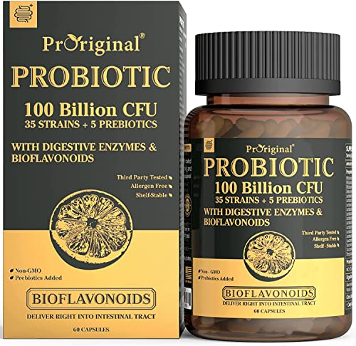 Proriginal Probiotics 100 Billion CFU with 35 Probiotic Strains for Digestive Health and Gut Health, Delayed Release Capsules, Stomach Acid Resistant, No Need for Refrigeration, Non-GMO, 60 Capsules