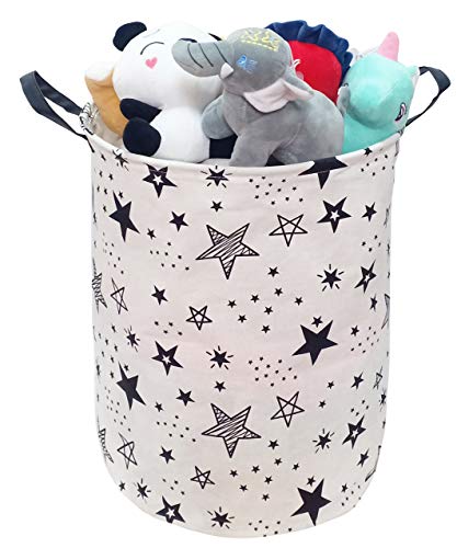 Image of Kids Laundry Hamper Clothes Gift Basket Storage Laundry Baskets Organizer Bin with Handles for Nursery Room (Black Star)