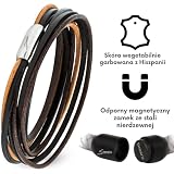 Simaru Designerska bransoletka skórzana owijana z zapięciem magnetycznym | Skóra garbowana roślinnie dla mężczyzn i kobiet | jakość Made in Germany | elegancka skórzana designerska (Brązowy/S)