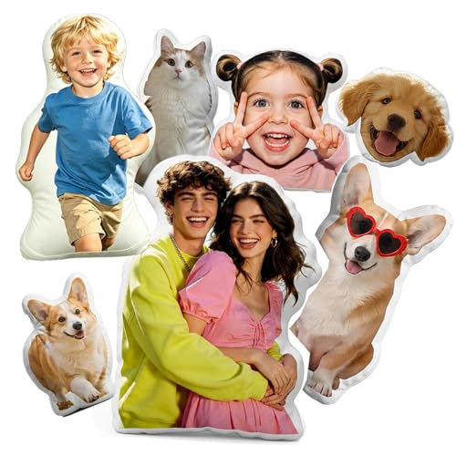 Custom Photo Shaped Pillow for Men Women Personalised Pet Face Pillow with Photo Customized Pillow Dog Cat Shaped Pet Memorial Gift Customised Gift for Valentines Day Boyfriend Girlfriend Him Her