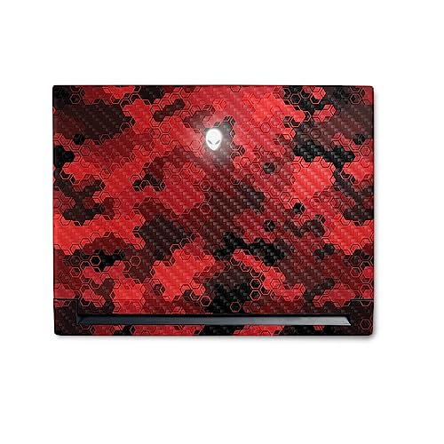 Image of MightySkins Carbon Fiber Skin Compatible With Alienware M18 R1 (2023) Full Wrap Kit - Red Hexa Camo | Protective, Durable Textured Carbon Fiber Finish | Easy To Apply & Change Styles | Made in the USA