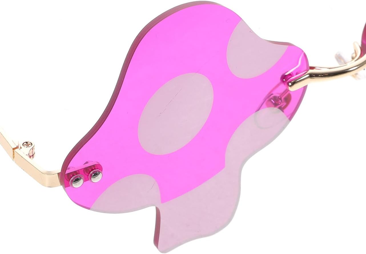 Unomor Mushroom Shaped Rimless Party Sunglasses for Women, Gold Frame Purple Red Trendy 90s Disco Beach Eyewear for Summer Hawaiian Events