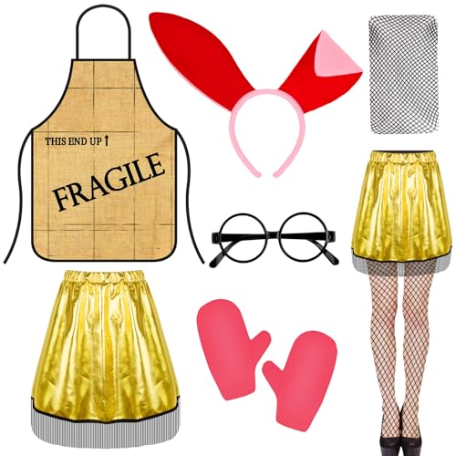 6 Pcs Christmas Movie Bunny and Lamp Costume Accessories Fragile Crate Apron Bunny Headband Halloween Christmas Cosplay Party