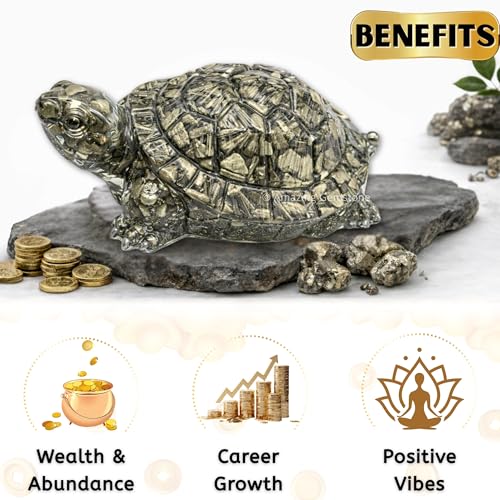 Figura Natural de Tortuga en Pirita para Decoración del Hogar miniatura 3