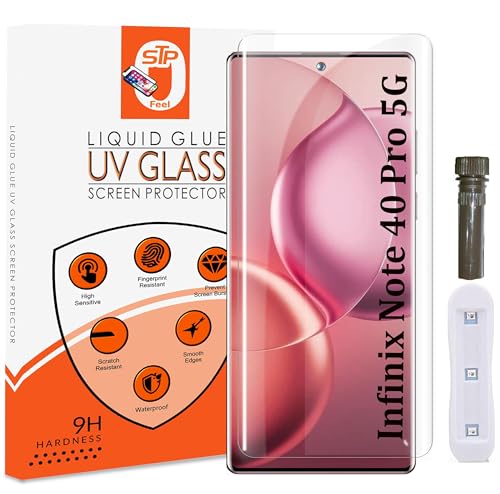 Image of STP FEEL UV Advanced Tempered Glass Screen Protector For Infinix Note 40 Pro 5G / Note 40 Pro+ Plus 5G (6.78 Inch, Pack of 1) Full Adhesive UV Curved Case Friendly HD Clarity