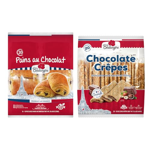 La Boulangère Mixed Variety Pack, 36 Count – Includes 1 Pack Pains au Chocolat (16 Count) and 1 Pack Hazelnut Crêpes (20 Count), Individually Wrapped, Non-GMO, No High Fructose Corn Syrup, No Artificial Flavors & Colors, Kosher Certified, Ready to Eat Snack
