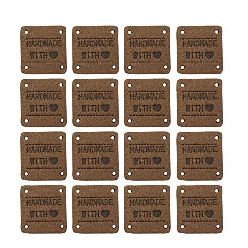 EvaGO Etiquetas hechas a mano de piel sintética de 40 piezas hechas a mano con botones con agujeros en relieve etiqueta embellecimiento de punto DIY para hacer joyas, manualidades, coser ropa Cover
