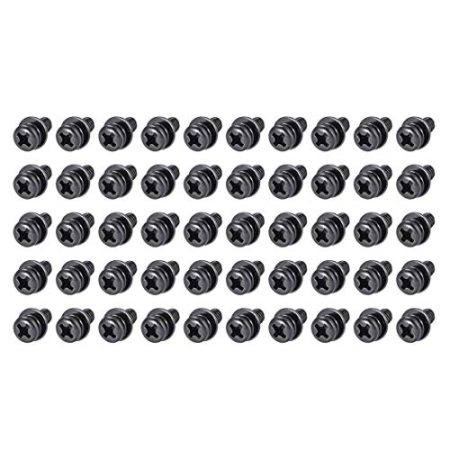 uxcell M4 x 6mm Carbon Steel Phillips Pan Head Machine Screws Bolts Combine with Spring Washer and Plain Washers 50pcs