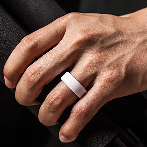 ThunderFit Silicone Rings for Men, Flat Top Angled Edge Rubber Wedding Bands 9.8mm Wide 2mm Thick - 1/4/7 Variety Multipack3