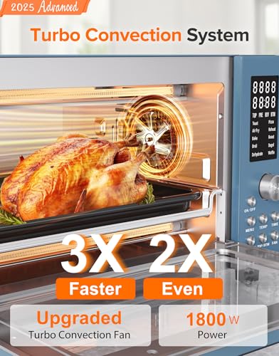 Nuwave Bravo Pro Smart Air Fryer Toaster Oven Combo, Airfryer Convection Oven Countertop, 10-in-1 Functions with Quicker & Even Crisp Technology, 1800W, 50-450°F, PFAS-Free, 21QT, Cozy Blue
