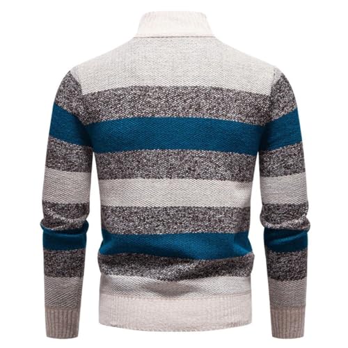 Men's Winter Knit Pullover - Patchwork Striped Fashion Stand Collar Thick Warm Knit Sweater3