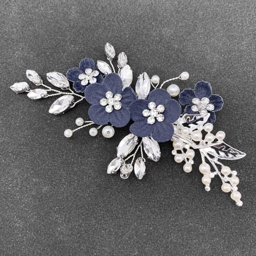 Pinzas para cabello florales azul oscuro para boda miniatura 4