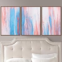 3 Piece Framed Canvas Wall Art Abstract Brushstroke Pink Pastel Liquid Canvas Prints Home Artwork Decoration for Living Room,Bedroom - 16
