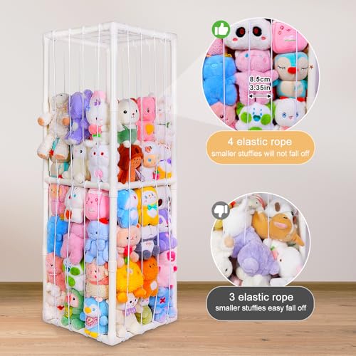 Image of FIOBEE Stuffed Animals Storage Zoo Thicken PVC Tube Storage Organizer with Elastic Band Large Stuffed Animals Holder for Bedroom Living Room Furniture Plush Storage, White