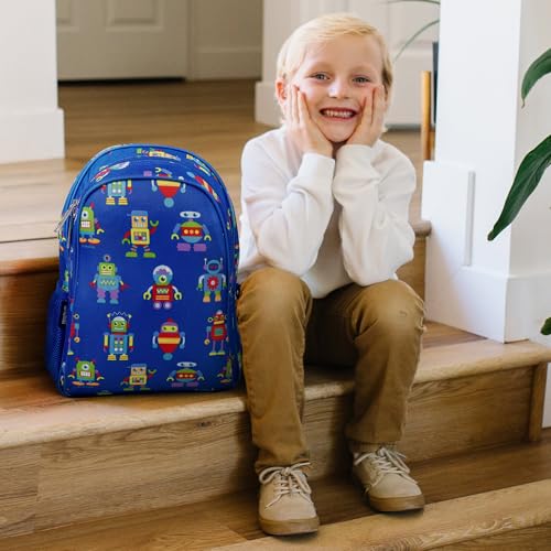 Image of Wildkin 15 Inch Backpack for Kids, Robots | Ages 5-10, padded straps, side water bottle pocket - coordinates with matching Wildkin lunch boxes and water bottles