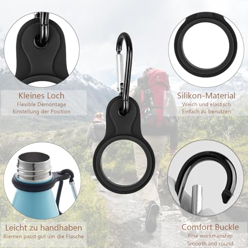 FLEXNOVA 6 Stück Flaschenhalter Gürtel Schwarz, Nylon Gürtel Flaschenhalter Clips Tasche Water Bottle Holder, Karabiner Flaschenhalter Set, Wasserflaschen Schnallen Halter, Outdoor Trinkflaschen Haken