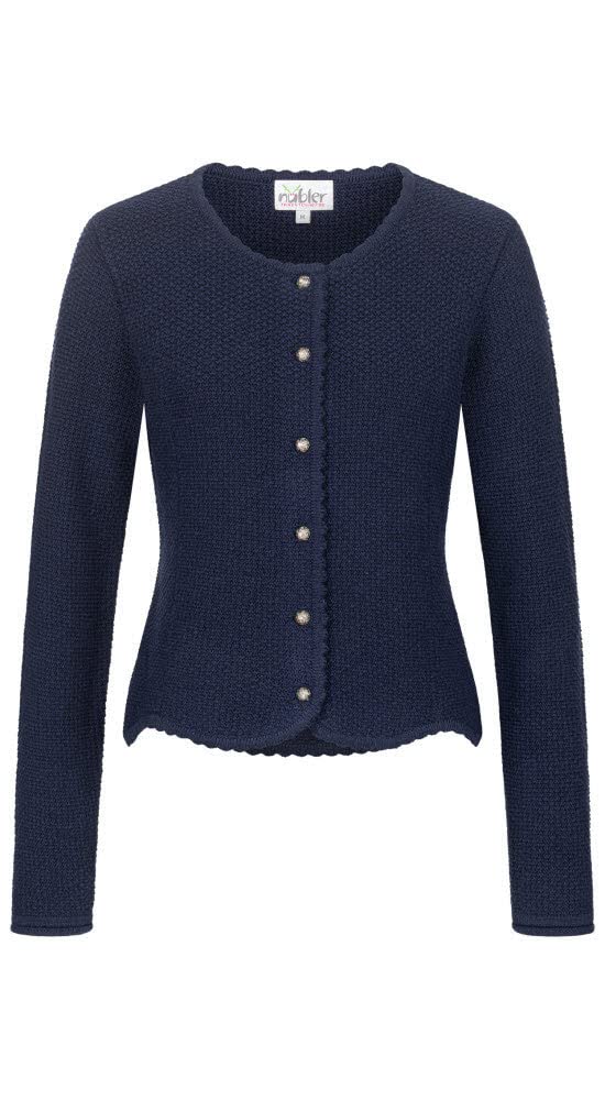 Nübler Trachtenjacke Damen - Strickjacke Damen im Landhausstil, taillierter Schnitt mit Knöpfen Silber - Moderne bayrische Tracht, Yvonne Marine B