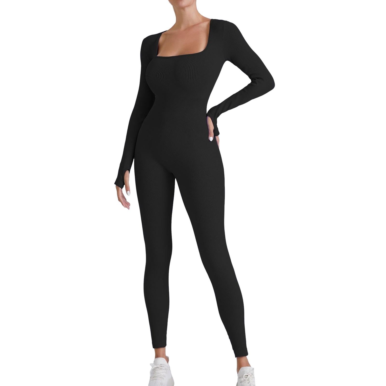 Generisch Mono de yoga de manga larga para mujer, pantalones de entrenamiento acanalados