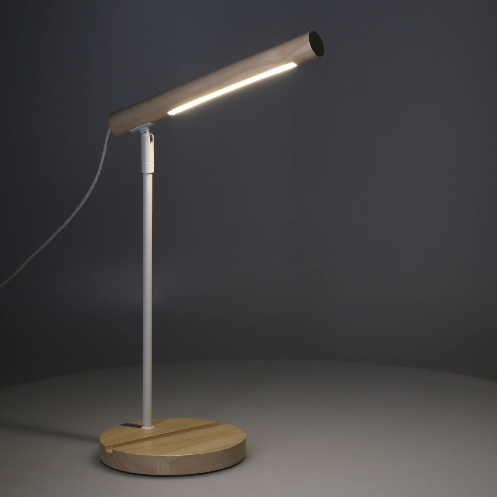 Forlight Arlo - Lampa biurkowa LED z naturalnego drewna. Lampa stołowa z białej stali i drewna z neutralnym światłem LED 4000 K