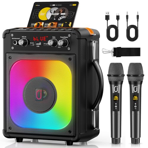 HWWR Karaoke Machine, Portable Bluetooth Speaker with 2 Wireless Microphones for Adults & Kids,Karaoke Speaker for Parties and Gatherings, PA System Supports TWS/USB/TF/REC/AUX and TV Connected
