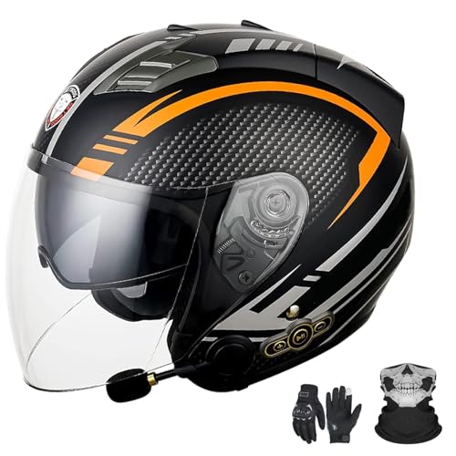 GNIUBBDB Casco Jet Bluetooth para moto con certificación ECE integrado, para scooter, hombre y mujer, con doble visera E, L (59-60 cm)