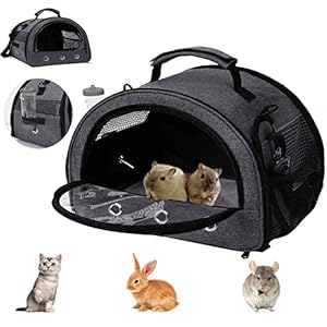 Guinea Pig Carrier,Portable Hamster Carrier Bag,Rabbit Bunny Travel Carrier Outdoor Handbag, Breathable Hamster Carrier with Water Bottle Holder and Removable Liner for Animal Carrier(G-L)