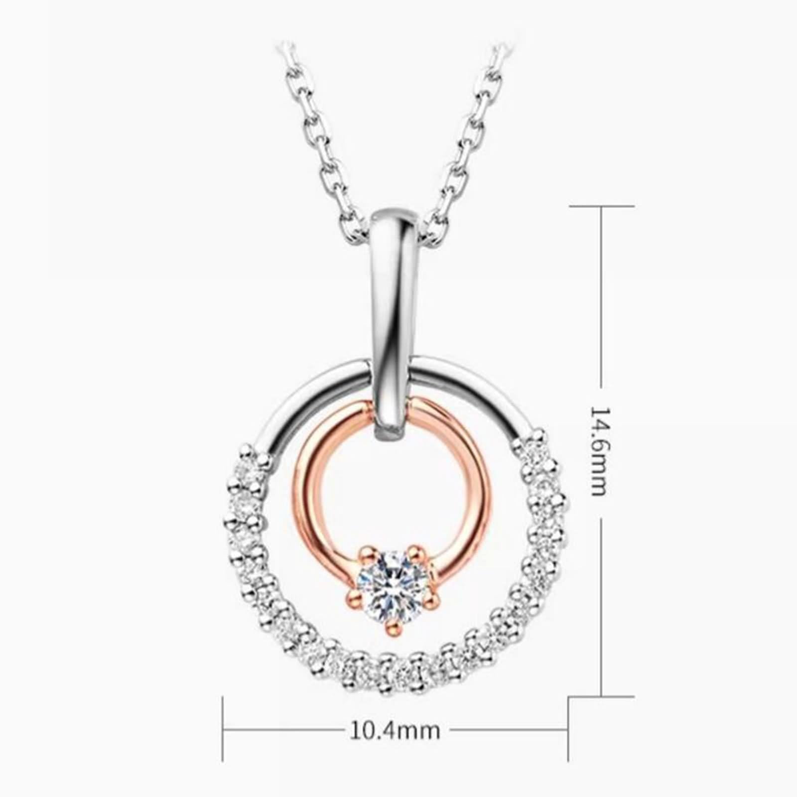 Łańcuszek na szyję długi dla kobiet, modna biżuteria, łańcuszek wisiorek podwójne koło z diamentem 0,01 ct różowe złoto + platyna, 45 cm