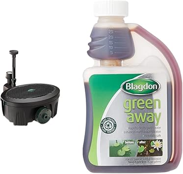 Image Blagdon Inpond 5-in-1 2000, 10w Pond Pump and Filter with UV Clarifier, LED Light, 3 Fountain Heads & Green Away for Ponds, Clears Green Water and Algae, Natural, Plant Friendly, Safe for Fish, 250ml Image Blagdon Inpond 5-in-1 2000, 10w Pond Pump and Filter with UV Clarifier, LED Light, 3 Fountain Heads & Green Away for Ponds, Clears Green Water and Algae, Natural, Plant Friendly, Safe for Fish, 250ml