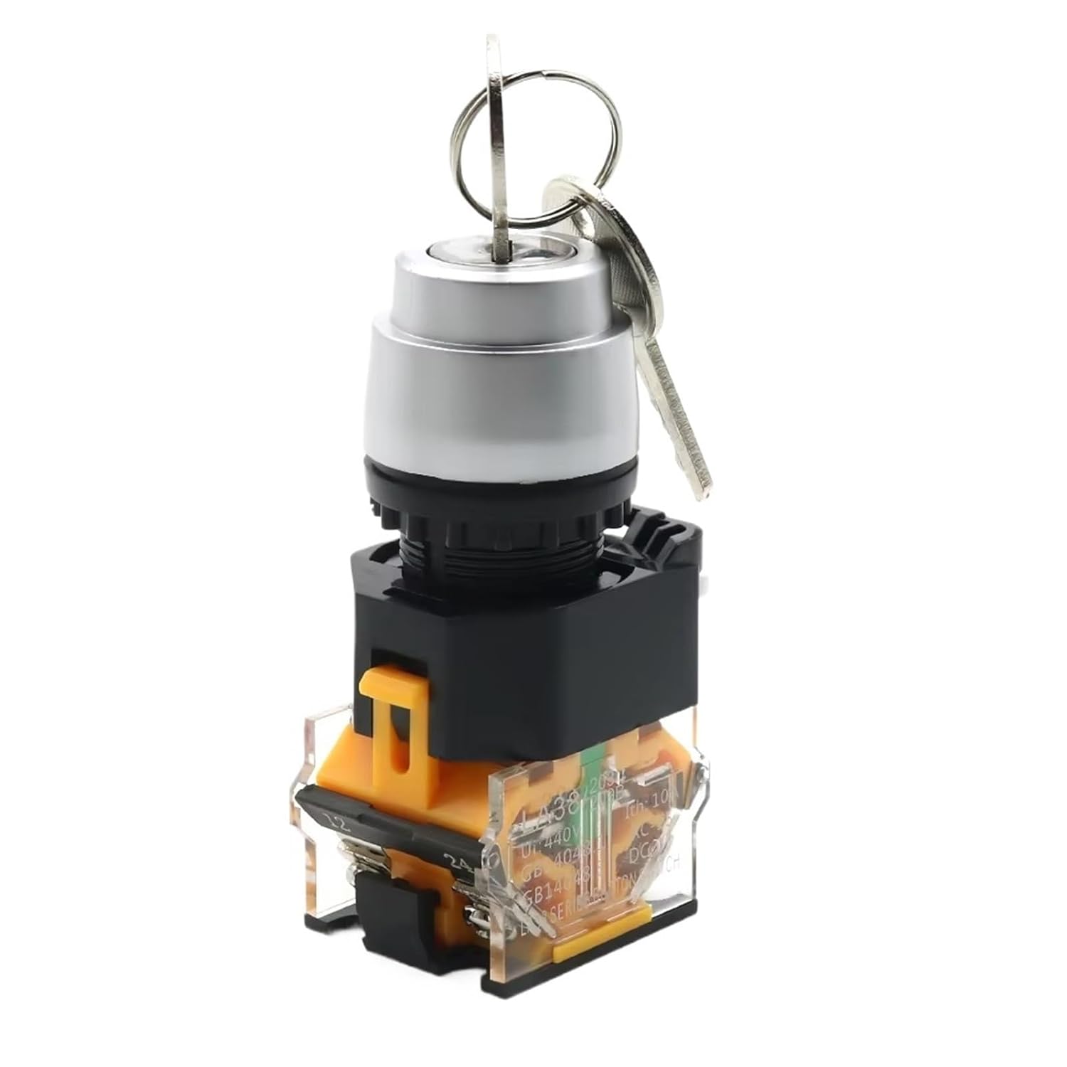 1pc XB2-BG25 LA38 LAY7 22mm Knob Selector Rotary Lock Key Switch 2 3 Position 1NO1NC 2NO with 2 Key Latching Push Button Switch(LA38-1NO1NC 2P)