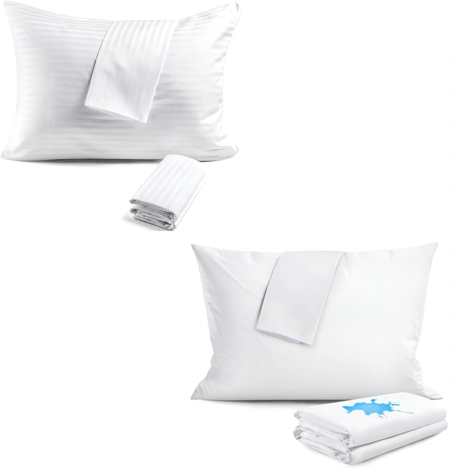 FAUNNA 100% Cotton Pillow Protectors,Standard Size (4 Pack) & Waterproof Zippered Pillow Protectors King Size (4 Pack)