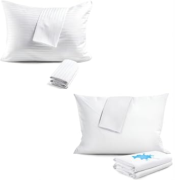 FAUNNA 100% Cotton Pillow Protectors,Standard Size 4 Pack & Waterproof Zippered Pillow Protectors King Size 4 Pack