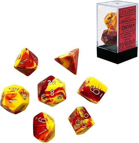 Chessex CHX26450 Juego de dados Géminis rojo-amarilloplateado, talla única, multicolor