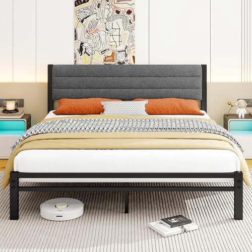 Diahomy Struttura letto king size con contenitore, 1,5 m, con piattaforma imbottita, supporto a doghe in metallo, senza bisogno di molle, contenitore sotto il letto, struttura per letto king size