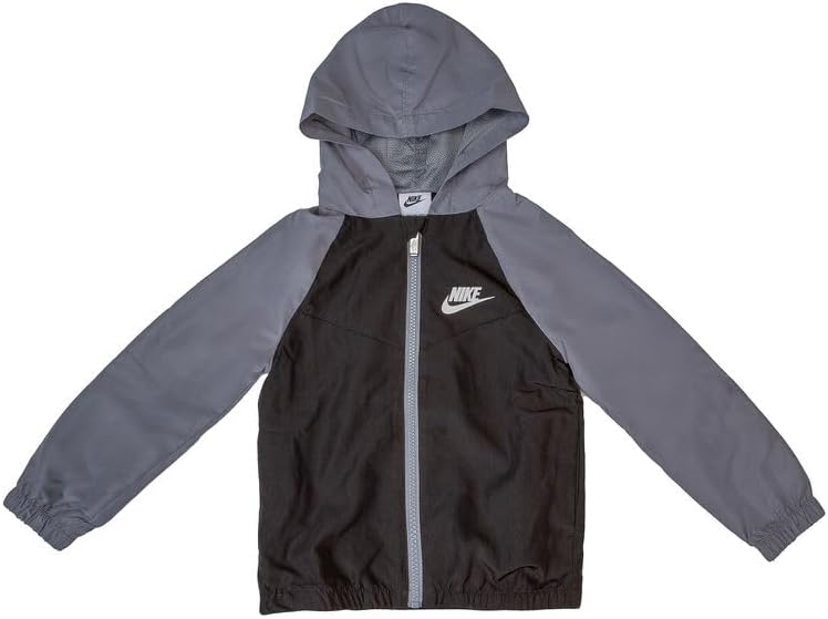 Nike Sportswear Light Weight Hooded Windrunner Full-Zip Jacket- Black/Grey - Kids Size 4