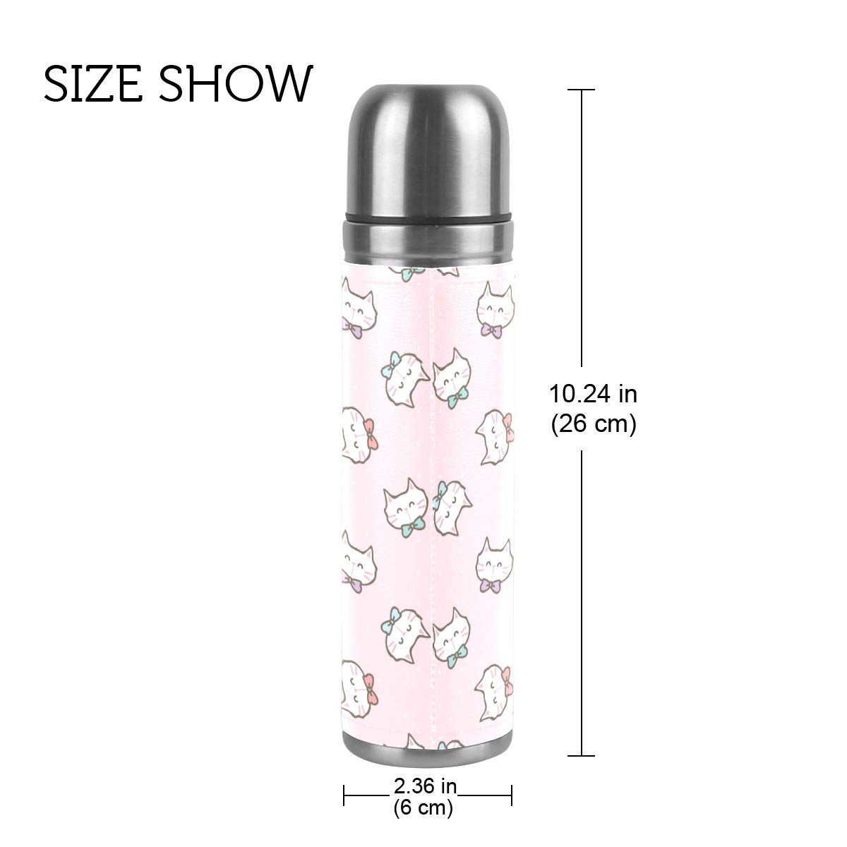 Taza de viaje de acero inoxidable con aislamiento al vacío, doble pared, a prueba de fugas, botella de taza con diseño de cara de gato, personalizable con estampado de cara de gato, 500 ml