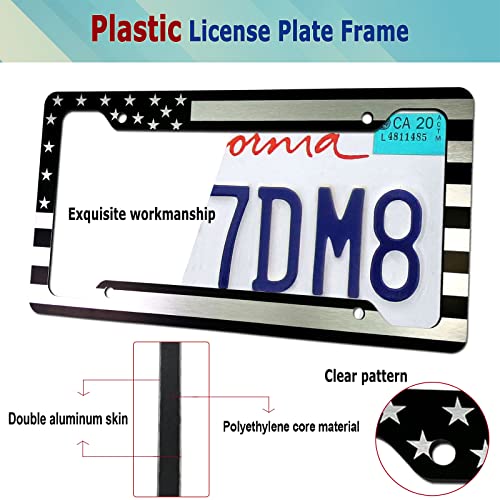 Black American Flag License Plate Frames- 2 Pack Front Rear Patriotic USA Stars and Stripes Aluminum Car Tag Holder Cover with Stainless Steel Screws - Thumbnail 2