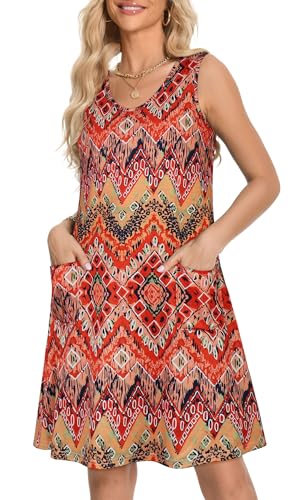 Image of elescat Womens Summer Dresses Casual V Neck Sleeveless Pockets Beach Loose Tank Sundress 2026