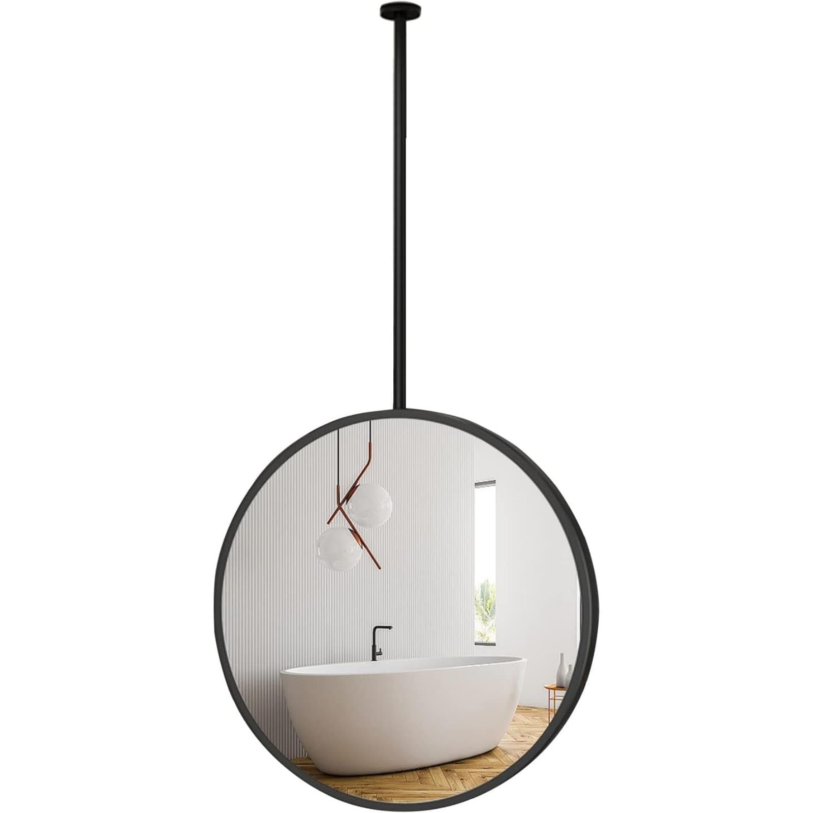 Miroir de plafond rond moderne à tige réglable pour maquillage