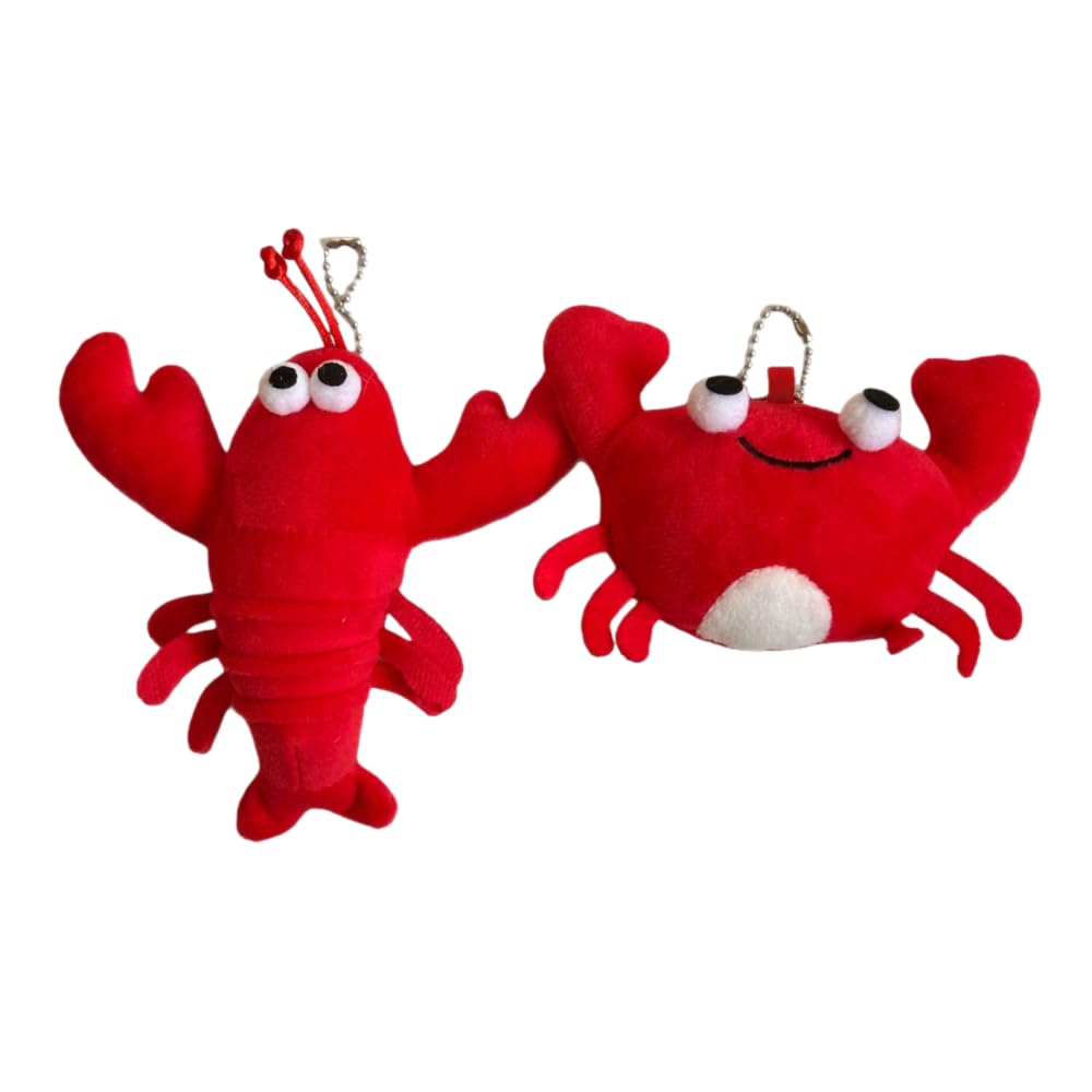 TONGMAN 2Pcs Crab and Lobster Plush Keychain, Soft Fluffy Toy Key Ring for Bags Backpacks, Cars - Image 2