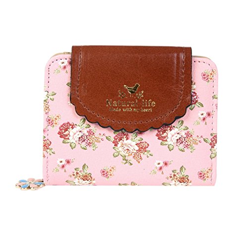 DNFC Kleine Geldbörse Damen Geldbeutel Klein Handtasche Portemonnaie mit Reißverschluss und Druckknopf Portmonee Kartenetui Kleine Geldtasche für Frauen und Mädchen (Pink)