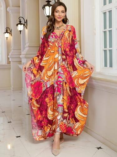 Image of KEYLORTING Plus Size Kaftan Dress Women, African Moo Moo Print Caftan, Batwing Dress, Beach Cover Up for Party and Loungewear